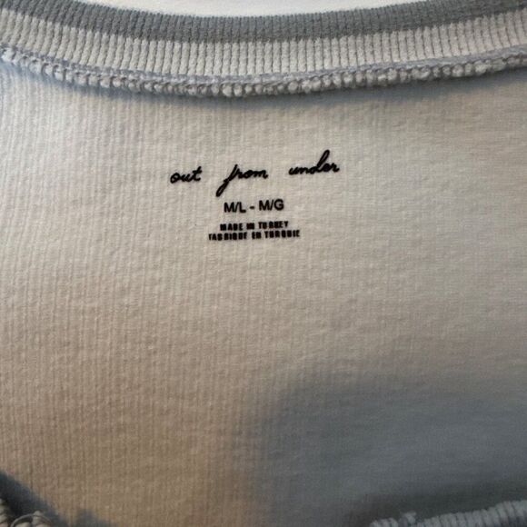 Out From Under Womens Ribbed Knit Short Sleeve Top M/L White & Gray - Picture 3 of 3